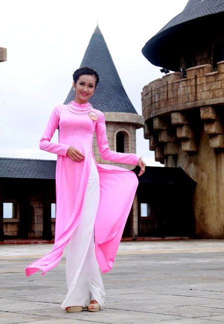 Ao Dai Vietnam Custom Made Thai Tuan Pink Silk Dress White Satin Pant Pink Silk Dress Ao