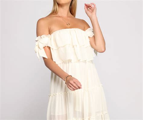 Ruffled Romance Off The Shoulder Maxi Dress And Windsor