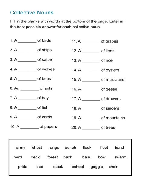 Collective And Compound Nouns Worksheet