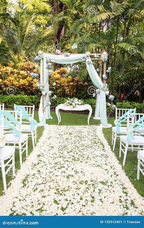 Romantic Outdoor Wedding Setup At The Garden Stock Image Image Of