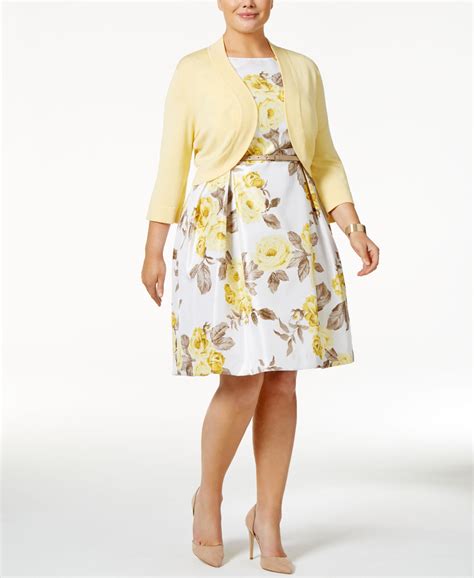 Jessica Howard Plus Size Floral Print Fit Flare Dress And Shrug