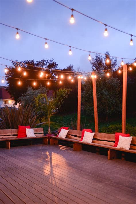 Back Deck String Lights And Benches