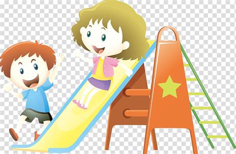 Girl Sliding On Slide Near Boy Illustration Child Playground Slide