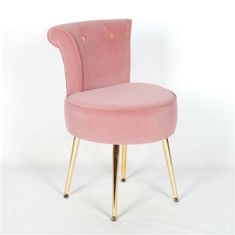 Amour Velvet Pink Gold Legs Dressing Table Stool Upholstered Bedroom