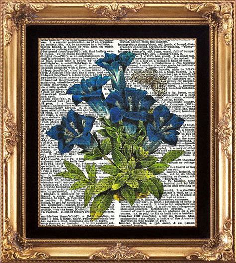 Blue Flower And Butterfly Vintage Dictionary Print To Frame Blue Bells