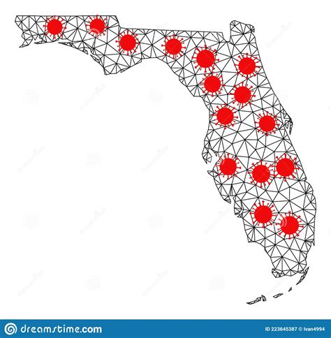 Mapa Poligonal De Red Del Estado De Florida Con Elementos Del Virus