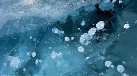 Abstract Air Bubbles Frozen On The Ice Surface Of Lake Baikal In