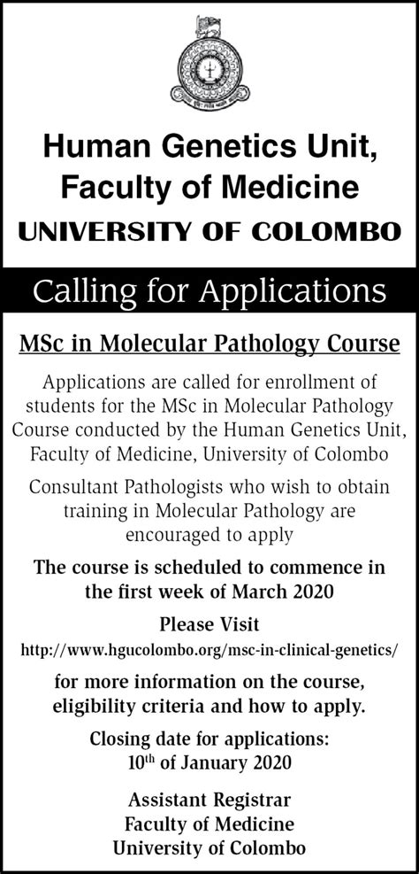 Msc In Molecular Pathology Course University Of Colombo