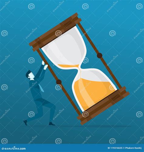 Businessman Pushing Big Hourglass From Falling Down Deadline And Time