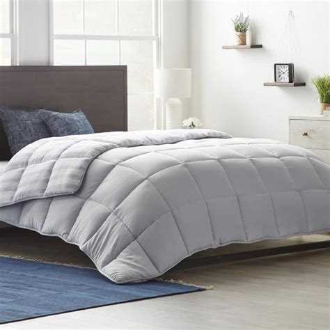 Brookside Graywhite Stripe Reversible Queen Comforter Polyester With
