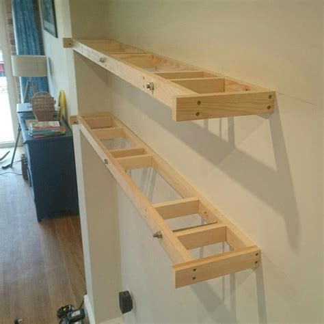 A floating shelf is a form of shelf with its wall fixings hidden within the shelf board, with no visible supporting brackets. floating shelf construction | Ahşap raf, Raf