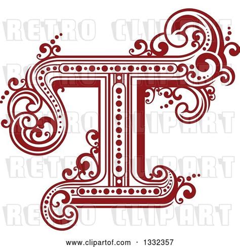 Vector Clip Art Of Retro Red Capital Letter T With Flourishes By Vector