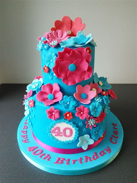 40th birthday cake in turquoise and cerise pink cakes for women cake 40th birthday cakes