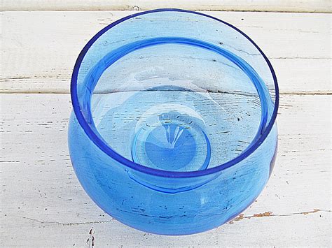 Vintage Flower Pot Plant Pot Blue Glass Glass Pot Etsy