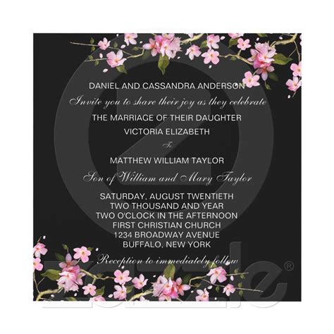 black pink japanese cherry blossoms wedding invitation zazzle cherry blossom wedding