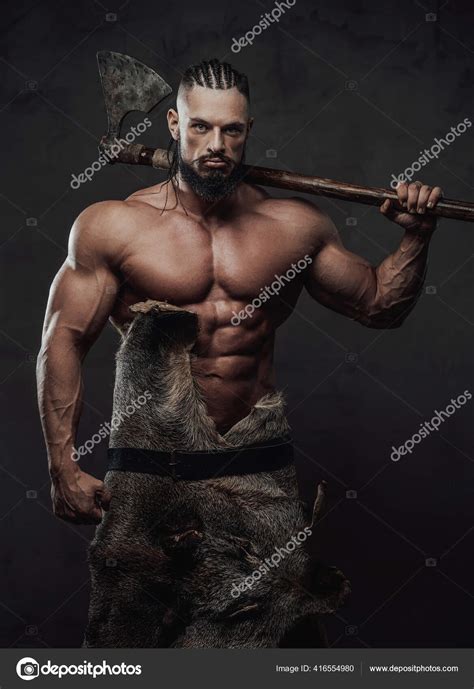 Viking With Huge Biceps And Naked Torso Posing With Axe Stock Image My Xxx Hot Girl