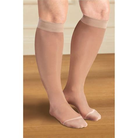 Womens Sheer Closed Toe Wide Calf Firm Compression Knee High Stockings