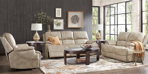 Colorado River Beige 3 Pc Leather Living Room With Reclining Sofa