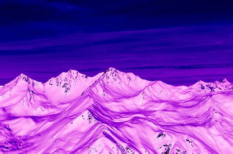 Wallpaper Mountains Peaks Aerial View Purple Snow Dusk Hd