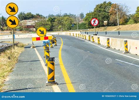 Road Construction Detour Lanes Signs Stock Image Image Of Limit