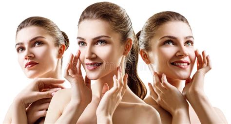 Collage Of Beautiful Young Woman With Clean Healthy Skin Stock Photo