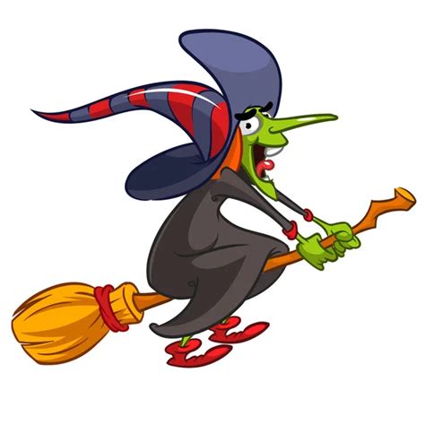 cartoon sexy witch flying on a broomstick — stock vector © ronleishman 13981639