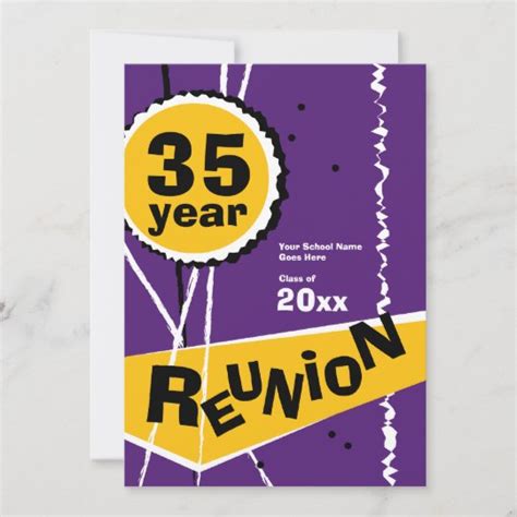 Purple And Gold 35 Year Class Reunion Invitation