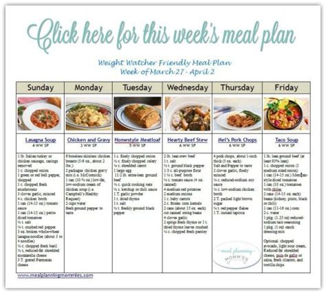 Free Weight Watcher Meal Plan With Smart Points Complete With