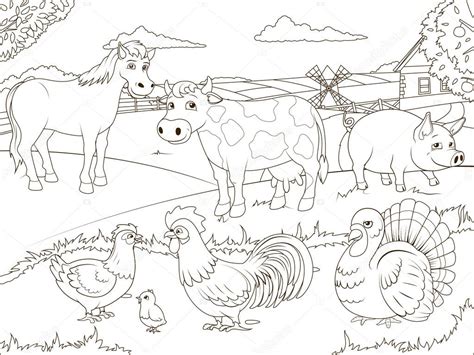Coloring Book Farm Cartoon Educational — Stock Vector