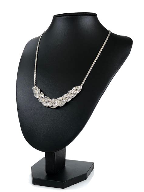 Lot Sterling Silver Diamond Braided Necklace