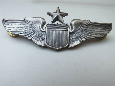 Vintage Military Wings Pin With Shield And Star On Top 3 Size Good