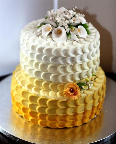 Yellow Ombre Petal Cake With Lillies Petal Cake Fall Cakes Frozen Cake