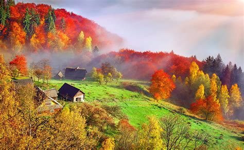 Ukraine In Autumn Europe Autumn Houses Slope Colors Ukraine Fall
