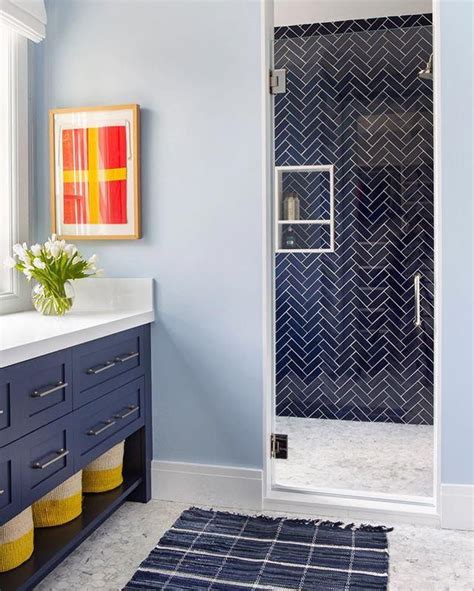 Navy blue bathroom floor tiles