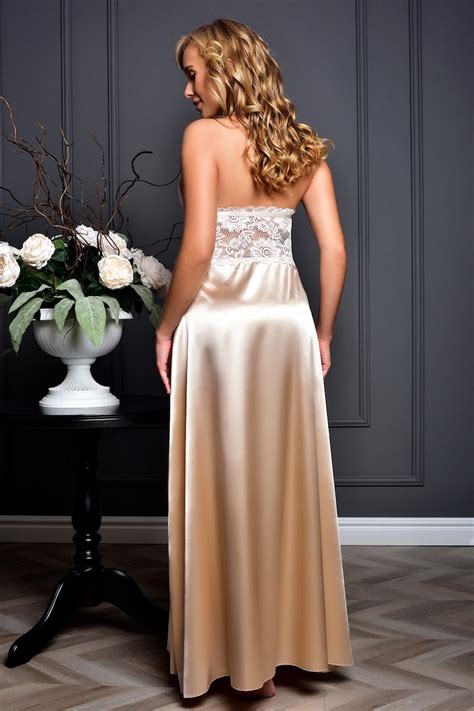 Long Satin Beige Nightgown Bridal Lingerie Wedding Night Sexy Etsy