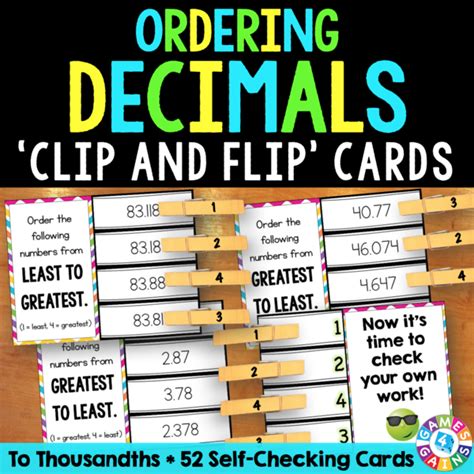 Ordering Decimals Clip And Flip Cards Contains 52 Self Correcting
