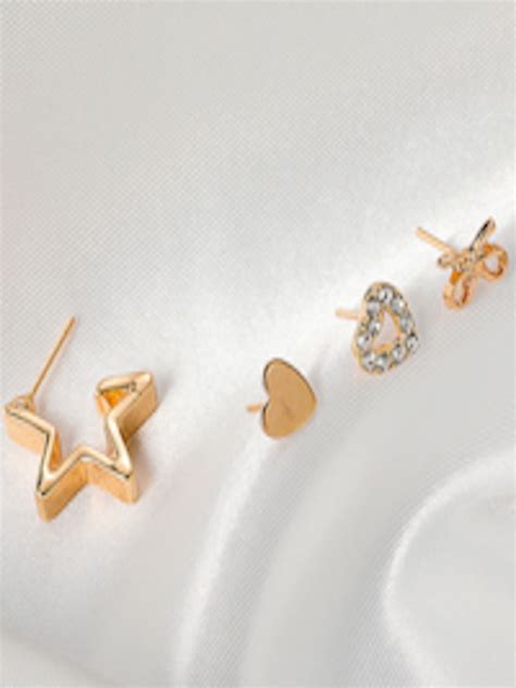 Buy URBANIC Women Pack Of 4 Gold Toned Star Shaped Studs Earrings