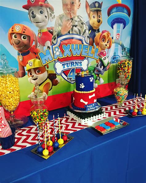 Paw Patrol Themed Sweets Table With Custom Backdrop First Birthday Party Decorations 3rd