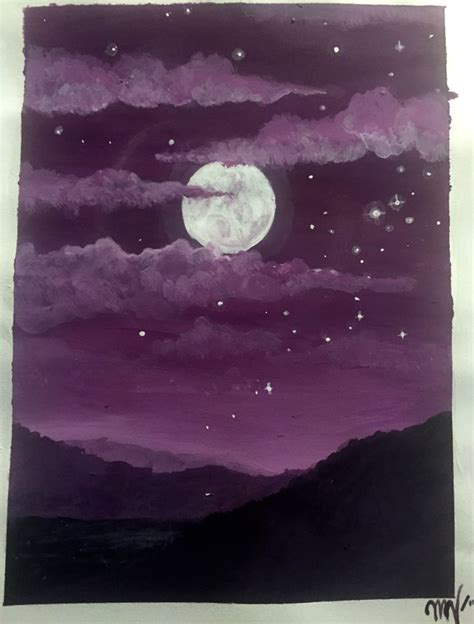 Art Dark Drawing Galaxy Landscape Moon Mountains
