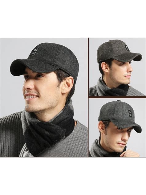 Mens Winter Warm Wool Baseball Caps Hat With Fold Earflap Brown