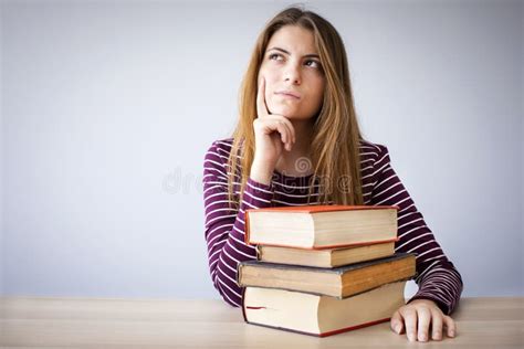 Student Thinking And Looking Up Stock Image Image Of Pile Dream