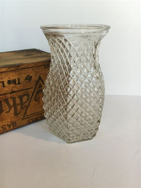 Pressed Glass Vase Hoosier Clear Diamond Pattern Hexagon Wedding
