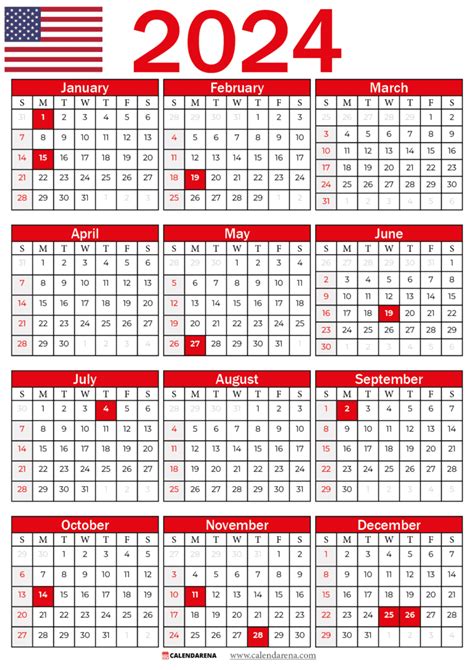 2024 Calendar With Holidays Printable Usa Calendar 2024