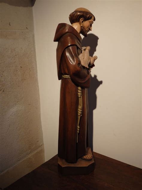 Wonderschoon Groot Heiligen Beeld Van Franciscus Van Assisi In Hout