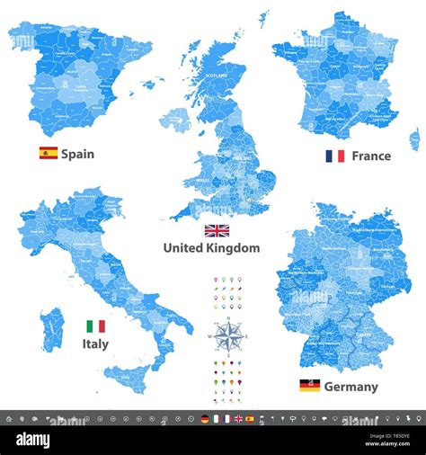 High Detailed Vector Maps Of United Kingdom Italy Germany France And