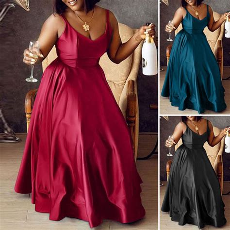 Plus Size Womens Sexy Satin Evening Party Dress Plus Size Summer Straps