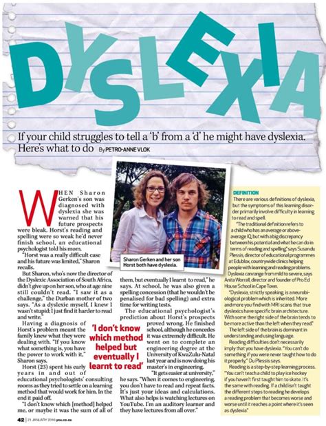 Afrikaans newspaper articles for kids. Dyslexia — Article in You Lifestyle