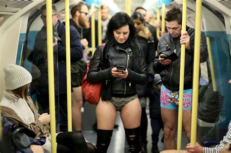 No Pants Subway Ride London Commuters Strip Down To Underwear