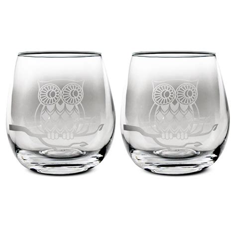 Tmd Holdings Etched Owl Stemless Wine Glasses Set Of 2 Amazon Ca Home And Kitchen Fun Wine