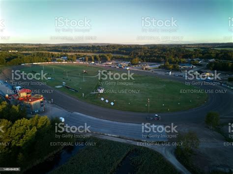 Aerial Drone Image Over A Hippodrome Travbana Horse Racing Arena In